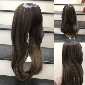 Sỉ Tóc Giả Bộ Nguyên Đầu Xoăn Tầng Có Mái Ombre Nâu Vàng Khói 1012 giá sỉ